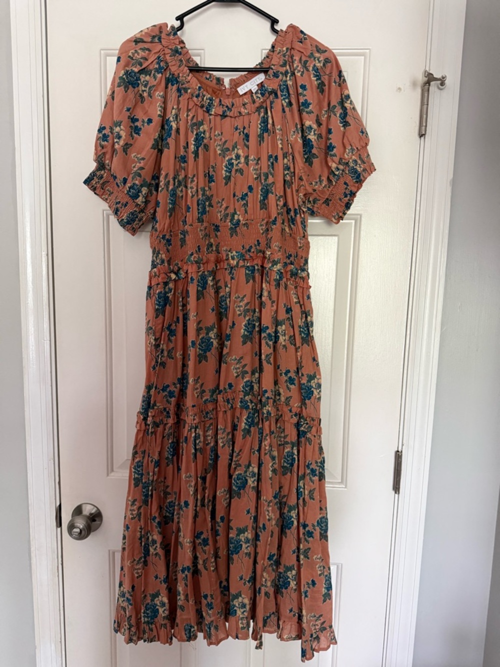 Rust Floral Tiered Midi Dress - Womens